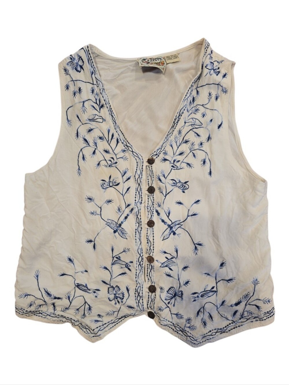 24 Karat Vintage Rayon Vest Floral Insect Embroidered Boho Festival Vest OS